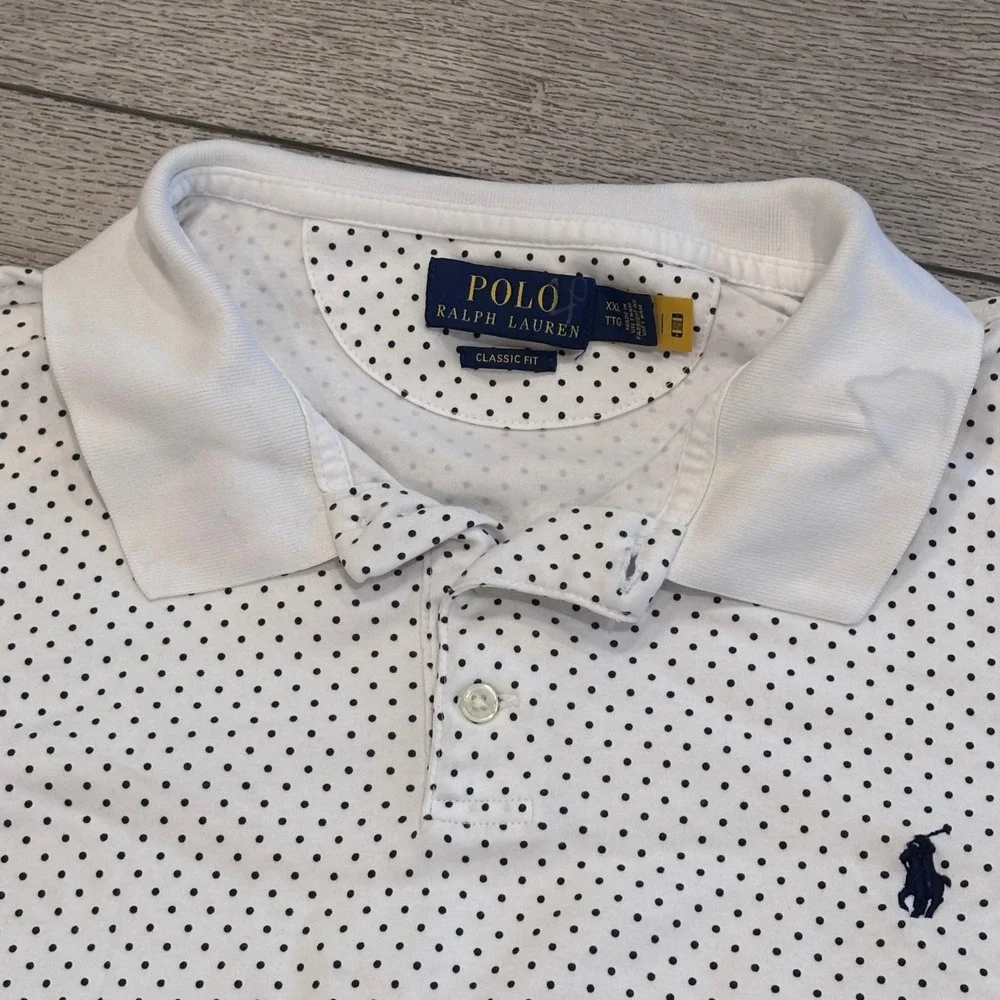 Polo Ralph Lauren Polo Shirt Mens XXL White Polka Dot Classic Fit Short Sleeve